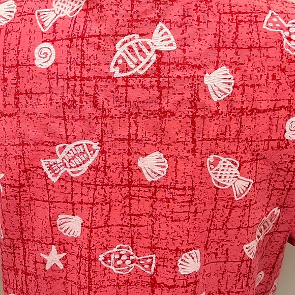 Dee California Blouse/Top Fish Seashells Starfish Button Front Collar Women's L - Picture 7 of 11